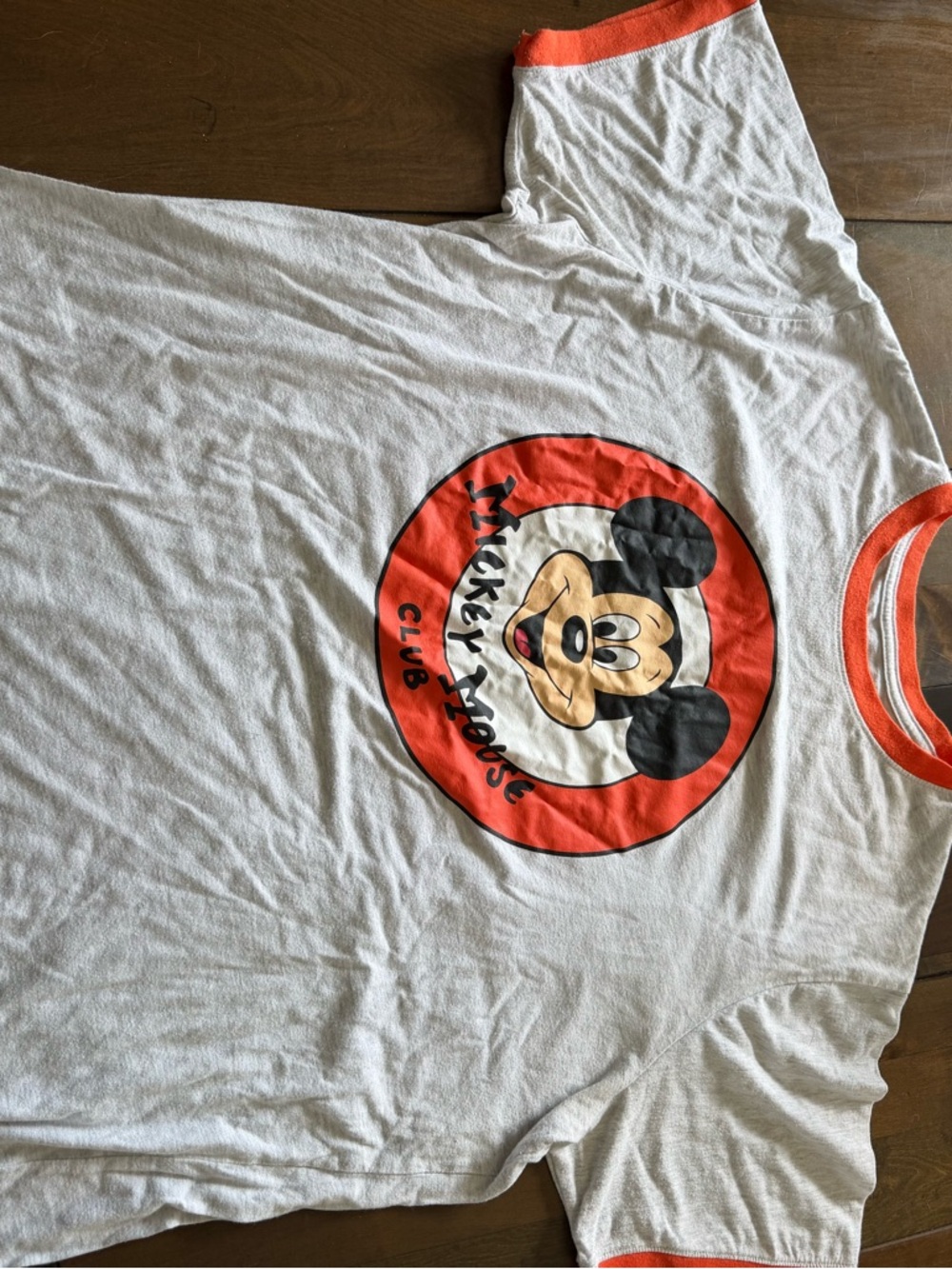 Disney White & Orange Mickey Mouse Club Graphic Ringer Tee